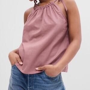 Gap Shirt Women's Linen Blend High Neck Tie Top Medium Mauve